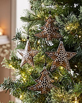 Hanging Metal Ceramic Effect Tree and Star Baubles- Set of 6