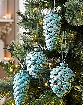 Blue Glass Pine Cones - Set of 6