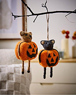 Gisela Graham Wool Bear Pumpkins - Set of 2