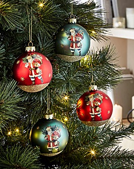 Gisela Graham Nostalgia Santa Glass Baubles - Set of 2