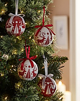 Festive Folk Baubles - Set of 12