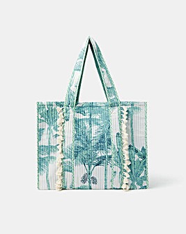 Palm Print Quilted Shopper Bag