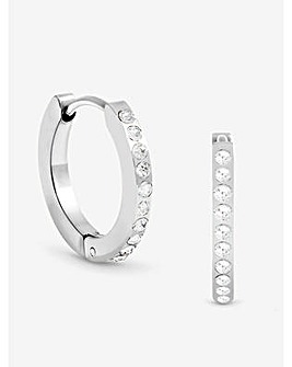 Jon Richard Sterling Silver Plated Stainless Steel Crystal Huggie Hoops