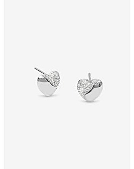 Simply Silver Sterling Silver 925 Polished and Micro Pave Heart Stud Earrings
