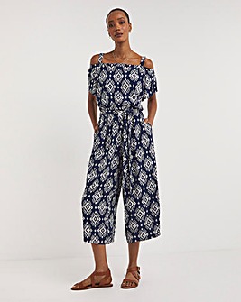 Crinkle Bardot Jumpsuit With Tie Belt