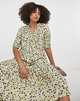 Smock Midi Dress With Tie Neck