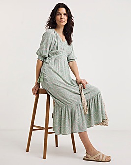 Crinkle Midi Empire Dress with Side Ties