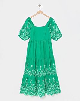 Broderie Tiered Dress With Puff Sleeves
