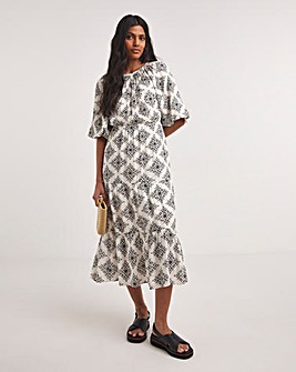 Crinkle Tiered Smock Dress With Puff Sleeves