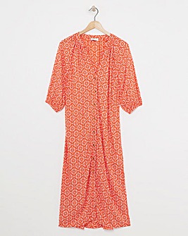 Kaftan Button Through Shirt Dress With Side Slits