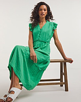 Cheesecloth Smock Dress With Shirred Shoulder