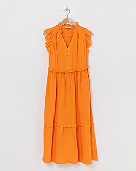 Cheesecloth Smock Dress With Shirred Shoulder