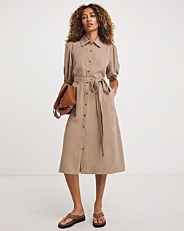 Shirt Dress With Puff Sleeves and Self Belt