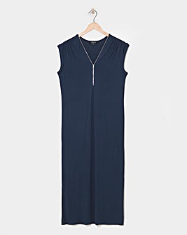 Viscose Elastane Midi T-Shirt Dress With Zip V-Neck