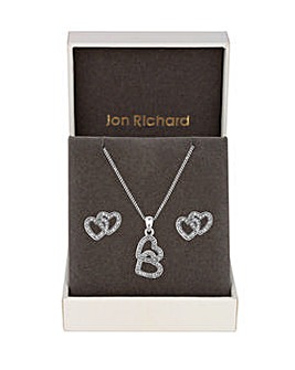 Jon Richard Rhodium Plated Cubic Zirconia Heart Pendant Set - Gift Boxed