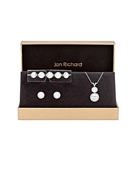 Jon Richard Silver Plated Crystal Halo Double Solitaire Trio Set - Gift Boxed