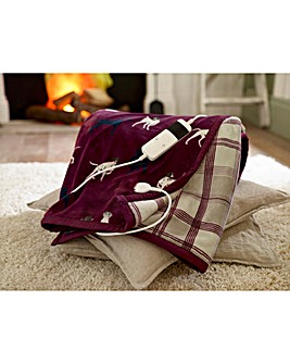 Hounds Printed Fleece Heated Throw 140x180cm
