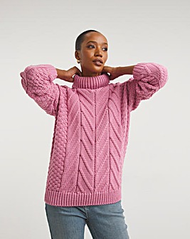 Dusty Pink Roll Neck Cable Jumper