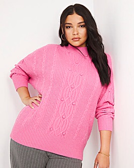 Pink Dolman Sleeve Cable Jumper