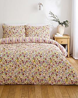 Emmie Floral Stripe Cotton Blend Reversible Duvet Cover Set