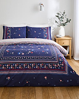 Julipa Ingrid Floral Border Cotton Blend Reversible Duvet Set