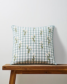 Julipa Daisy Floral Embroidered Check Cushion