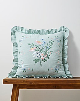 Harper Embroidered Floral Ruffled Cushion