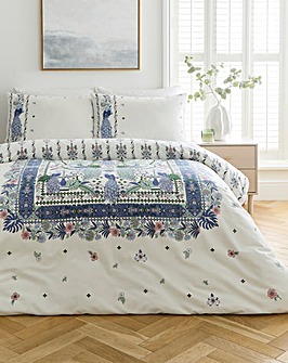 Chiara Peacock Border Cotton Blend Reversible Duvet Cover Set