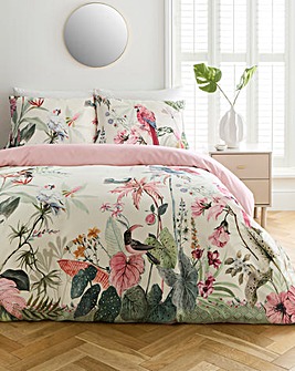 Tropical Floral Bird Satin Duvet Cover Set