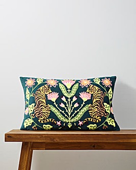Embroidered Tigers Velvet Cushion