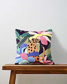 Tropical Leopard Embroidered Cushion