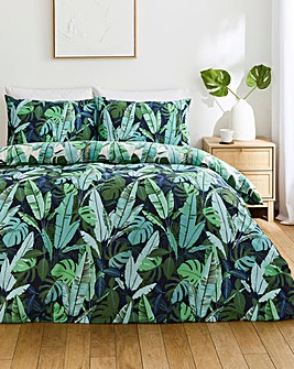 Tropical Leaf Cotton Blend Reversible Duvet Cover Set