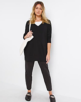 Black Slouchy V Neck Tunic