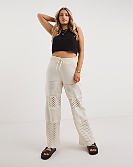 Cream Crochet Wide Leg Trouser