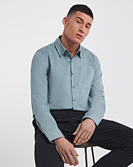 Steel Blue Long Sleeve Button Down Poplin Shirt