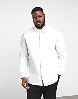White Long Sleeve Concealed Placket Poplin Shirt