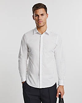White Long Sleeve Concealed Placket Poplin Shirt