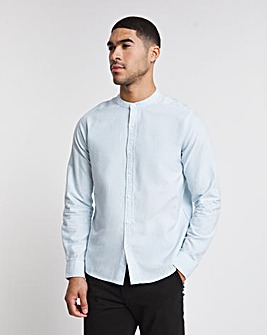Long Sleeve Stripe Grandad Collar Oxford Shirt