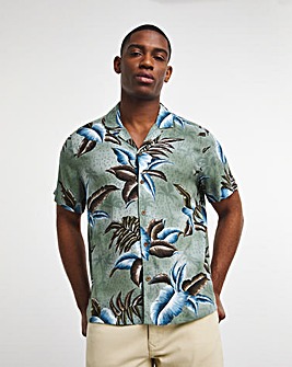 Short Sleeve Floral Print Cuban Collar Shirt