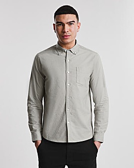 Stone Long Sleeve Plain Oxford Shirt