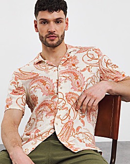 Short Sleeve Paisley Cuban Collar Shirt