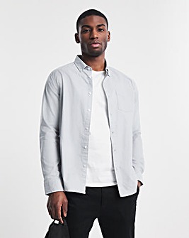Silver Long Sleeve Plain Oxford Shirt