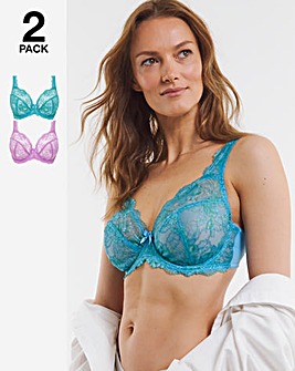 Pretty Secrets 2 Pack Ella Lace Full Cup Wired Bras B-H - Lilac/Blue