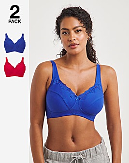Pretty Secrets 2 Pack Sarah Blue/Red Full Cup Non Wired Bras