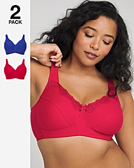 Pretty Secrets 2 Pack Sarah Blue/Red Full Cup Non Wired Bras