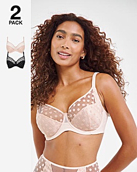 Pretty Secrets 2 Pack Hannah Everyday Spot Mesh Full Cup Bras B-G Black/Blush