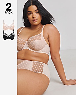 Pretty Secrets 2 Pack Hannah Everyday Spot Mesh Full Cup Bras B-G Black/Blush