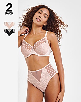 Pretty Secrets (2 Pack) Hannah Everyday Spot Mesh Briefs Black/Blush