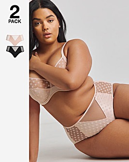 Pretty Secrets (2 Pack) Hannah Everyday Spot Mesh Briefs Black/Blush