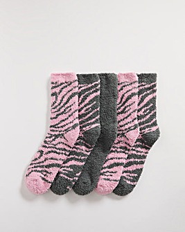 5 Pair Pack Zebra Fluffy Socks